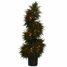 Nearly Natural 43 in. Cedar Spiral Topiary with Lights, Green Artificial Plant in Black Pot thumbnail 2