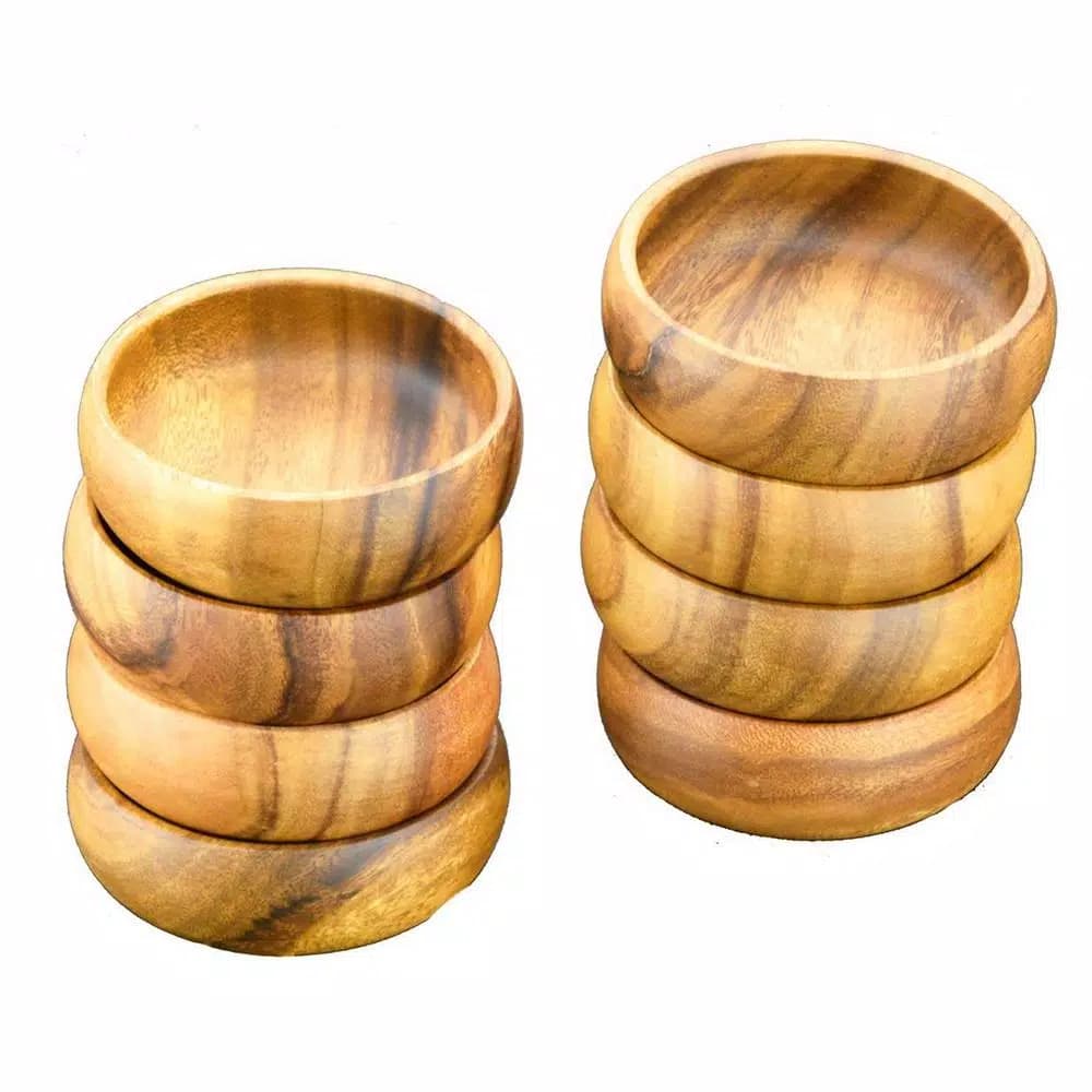 Acaciaware 8-Piece Handcrafted Acacia Wood Round Dip and Nut Bowl Set, 4 in.
