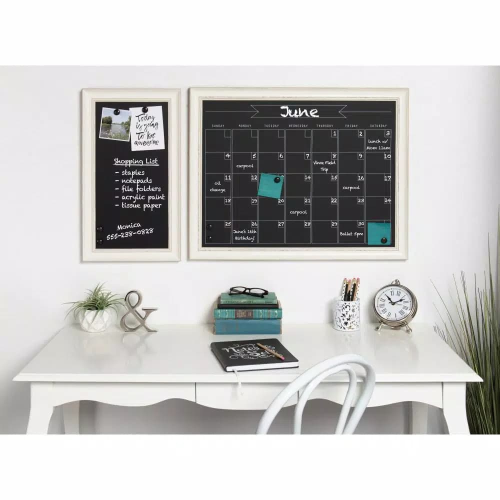 DesignOvation Macon Monthly Chalkboard Magnetic Calendar Wall Organizer with Decorative Frame
