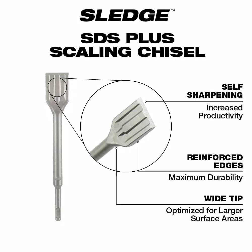 Milwaukee SDS-Plus SLEDGE 1-1/2 in. x 10 in. Scaling Chisel, Carbide Tip
