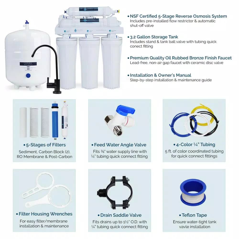 Olympia Water Systems 5-Stage Under-Sink Reverse Osmosis Water Filtration System with Oil Rubbed Bronze Faucet