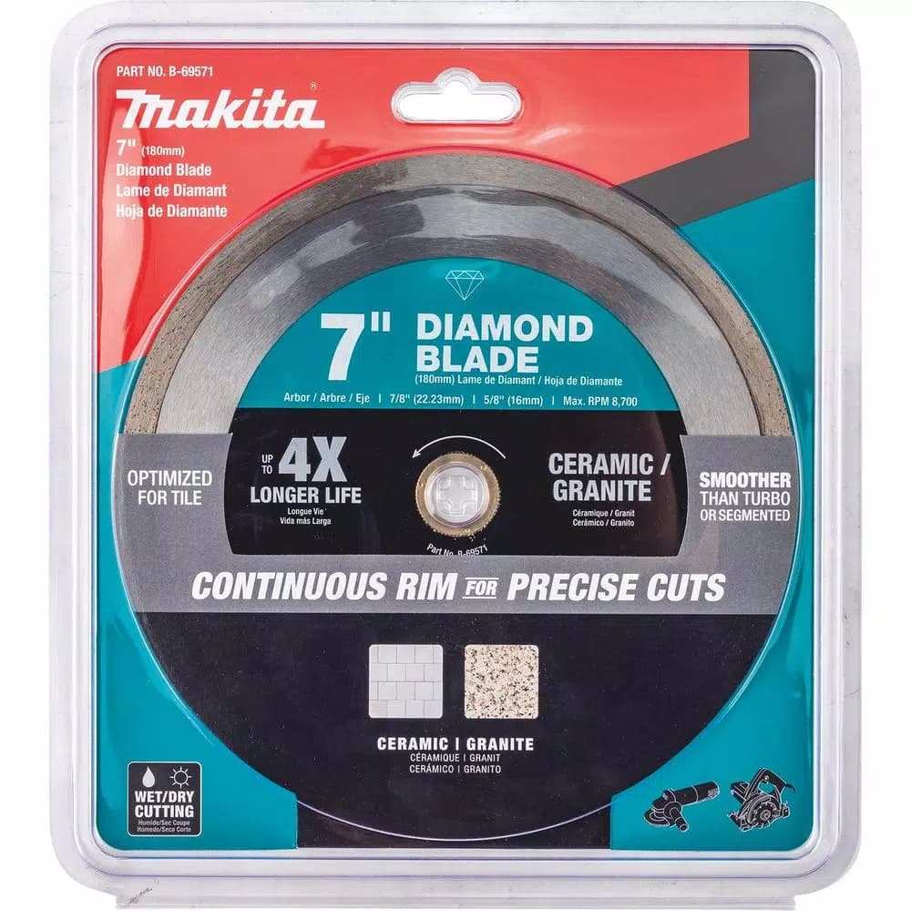 Makita 7 in. Continuous Rim Diamond Blade for Porcelain, Stone, and Tile