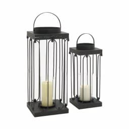 LITTON LANE Black Tin and Clear Glass Lantern Candle Holder Set of 2 - Industrial Mission Style thumbnail 2