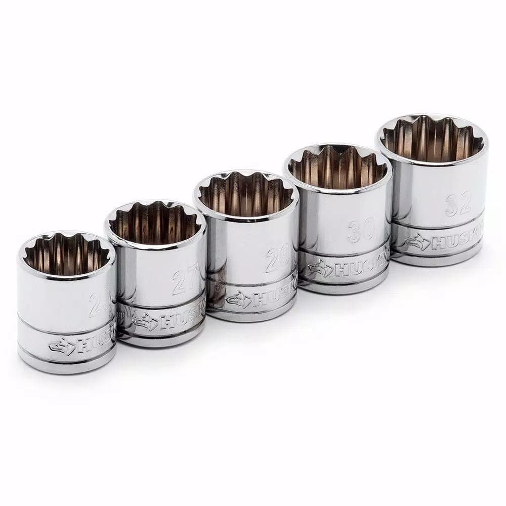 Husky 1/2 in. Drive Metric X-Large 12-Point Socket Set, 5-Piece