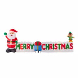Home Accents Holiday 12 ft Airblown Inflatables Merry Christmas Sign Scene with Santa, Elf, and Presents thumbnail 1