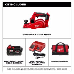 Milwaukee M18 18V Lithium-Ion 3-1/4 in. Cordless Planer Kit with 3.0 Ah Battery, Charger, and Tool Bag thumbnail 2