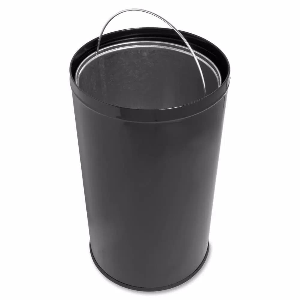 Genuine Joe 12 Gal. Black and Chrome Round Top Steel Trash Can with Push-to-Open Spring Door