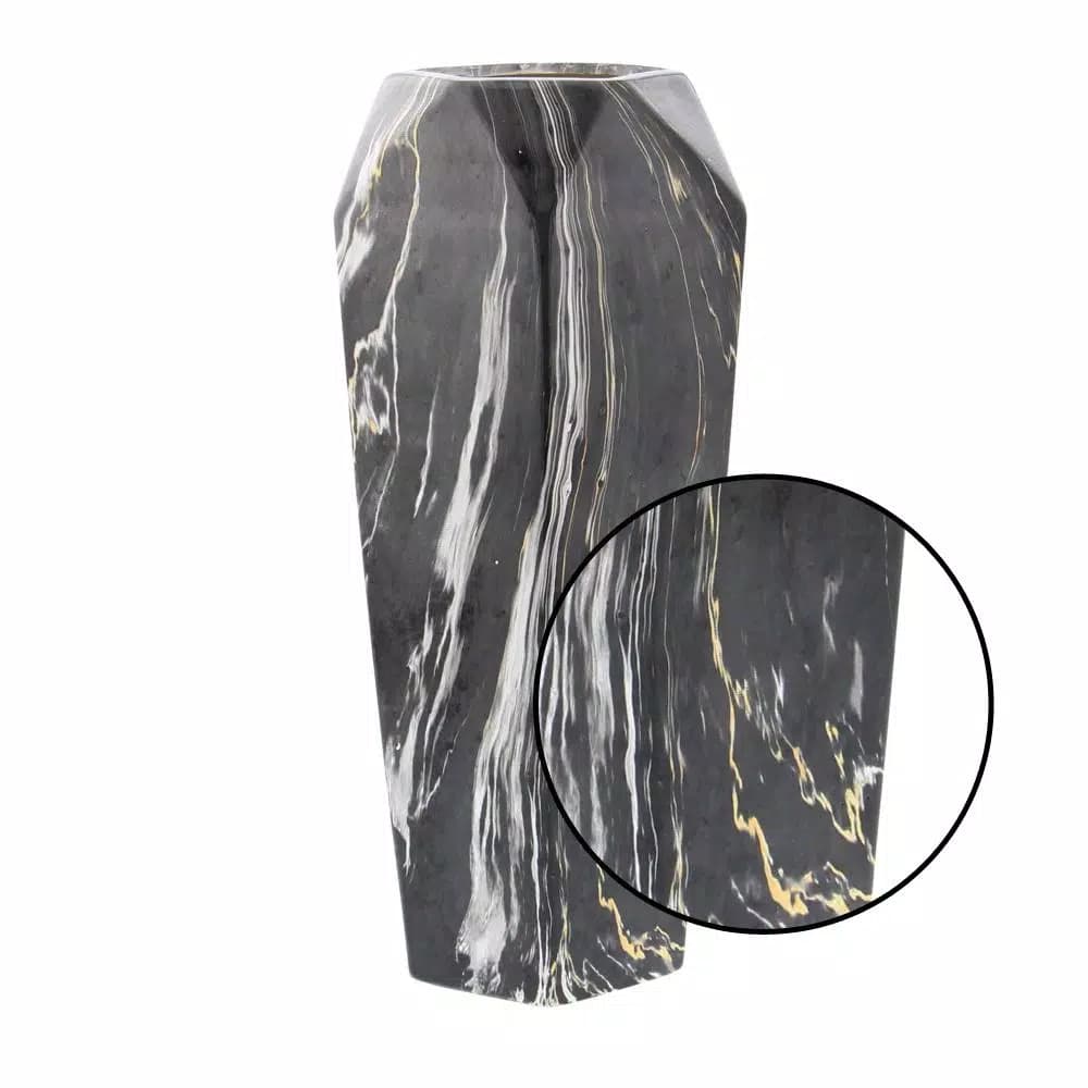 LITTON LANE Modern Reflections 14 in. Black and White Marble Patterned Ceramic Geometric Vase