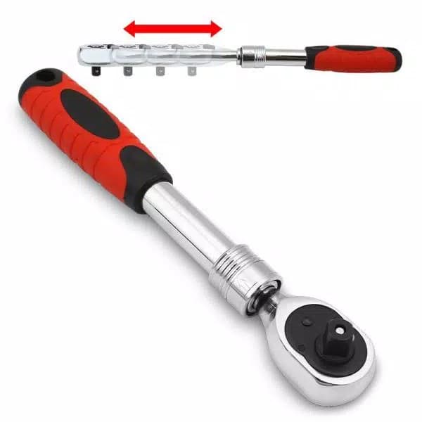 Stark 3/8 in. Flex-Head Extendable Ratchet with Soft Grip Handle, 72-Tooth Chrome Vanadium Steel
