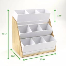Mind Reader 9-Compartment White Condiment Organizer with Natural Wood Bamboo Base thumbnail 6
