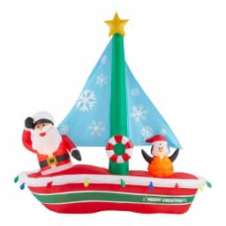 Home Accents Holiday 7 ft. Pre-Lit LED Inflatable Santa in Sailboat with Penguin Christmas Decoration thumbnail 1