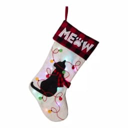 Glitzhome 21 in. LED Embroidered Linen Christmas Stocking - Cat Design thumbnail 1