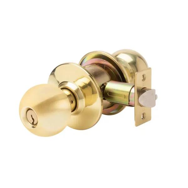 Taco Bright Brass Cylindrical Grade 3 Keyed Entry Door Knob Set, 2.75 in. Backset