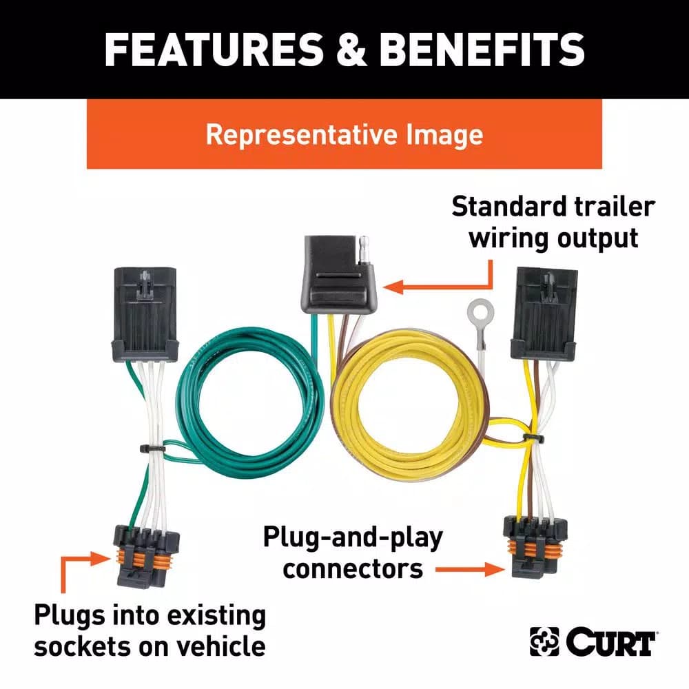 CURT Custom Vehicle-Trailer Wiring Harness for Ford E-150 E-250 E-350 Super Duty, 4-Way Flat, Quick T-Connector