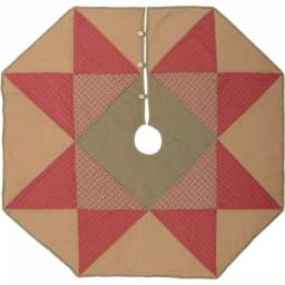 VHC Brands 48 in. Dolly Star Natural Tan Primitive Christmas Tree Skirt - Plaid Patchwork Cotton thumbnail 1