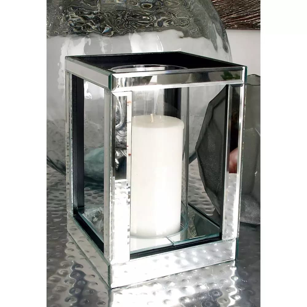 LITTON LANE 10 in. Silver Wood and Clear Glass Candle Holder, Modern Glam Candlestick