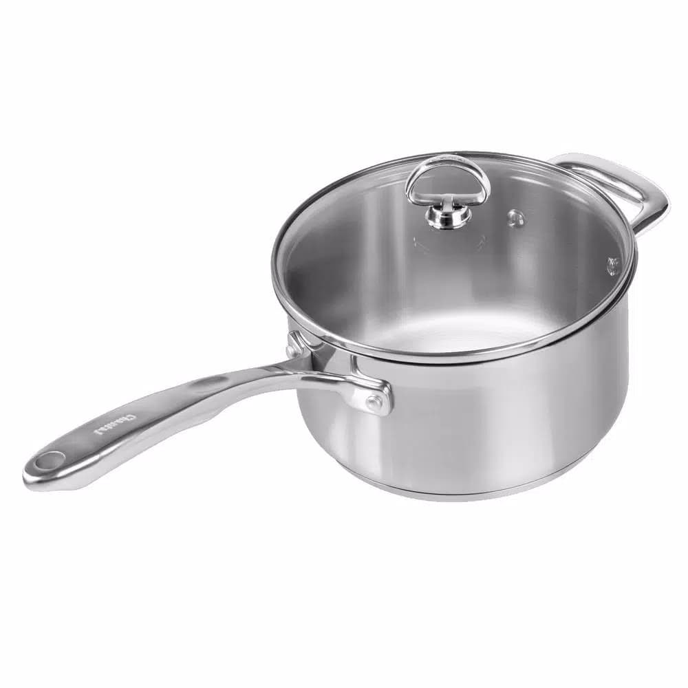 Chantal Induction 21 Steel 3.5 Qt. Stainless Steel Saucepan with Glass Lid, Brushed Stainless Steel