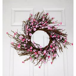 Unbranded 22 in. Pink Cherry Blossom Wreath on Natural Twig Base thumbnail 2