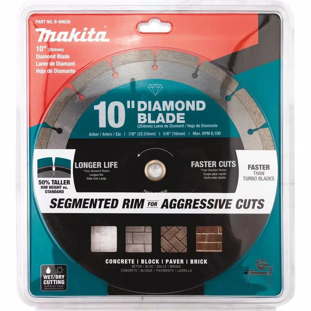 Makita 10 in. Segmented Rim Diamond Blade for Concrete, Block, and Brick