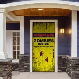 My Door Decor 36 in. x 80 in. Zombies Inside Halloween Front Door Mural - Heavy-Duty Vinyl thumbnail 1