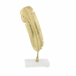 CosmoLiving by Cosmopolitan Gold Aluminum Feather Sculpture with White Marble Base - Antique Quill Decor thumbnail 2