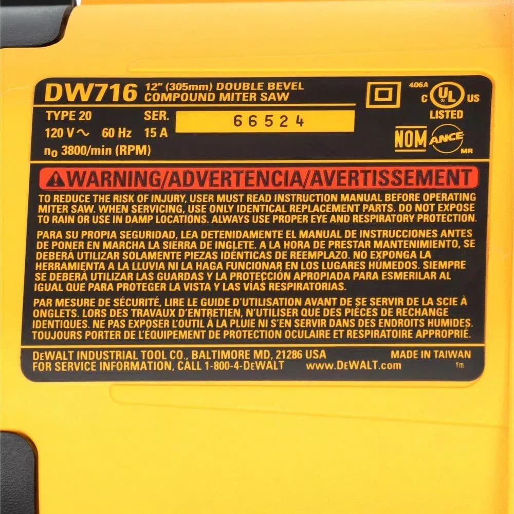 DeWalt 12 in. Double-Bevel Compound Miter Saw, 15 Amp, Corded