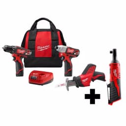 Milwaukee M12 12V Lithium-Ion Cordless 3-Tool Combo Kit with Bonus 3/8 in. Ratchet thumbnail 1