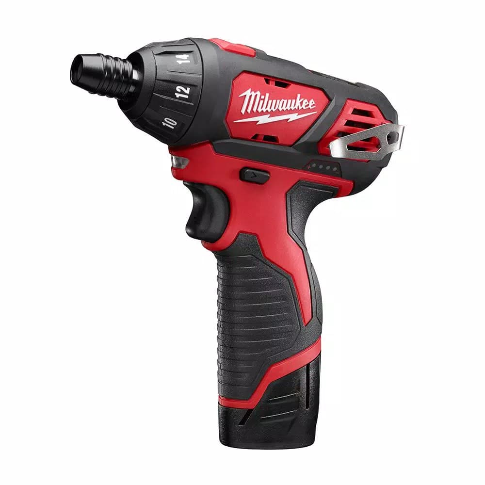 Milwaukee M12 12V Lithium-Ion Cordless 1/4 in. Hex Screwdriver Kit with Two 1.5 Ah Batteries, Charger and Bag