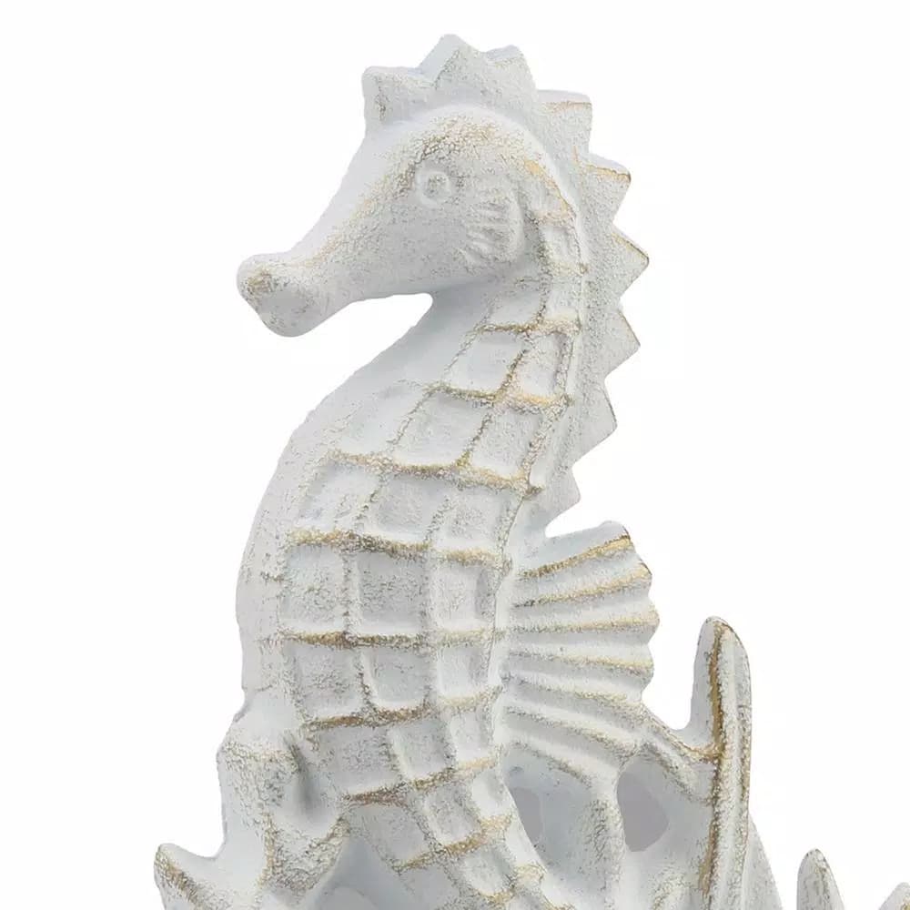 Stonebriar Collection Stonebriar White and Gold Cast Iron Seahorse Door Stopper & Nautical Decor