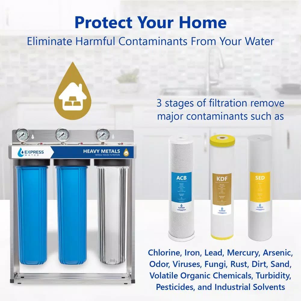 Express Water 3-Stage Whole House Water Filtration System - Heavy Metal & Contaminant Removal