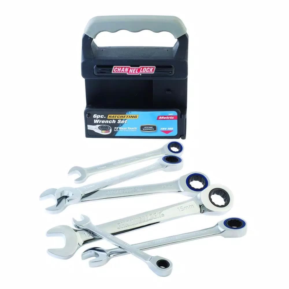 Channellock 6-Piece Metric Ratcheting Wrench Set, 72-Tooth High Carbon Steel Combination Wrenches