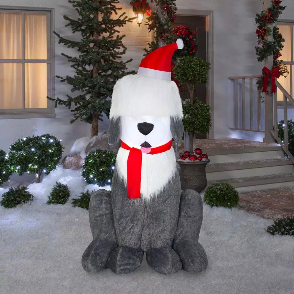 Home Accents Holiday 7 ft. Inflatable Fuzzy Plush Sheep Dog Christmas Decoration with LED Lights