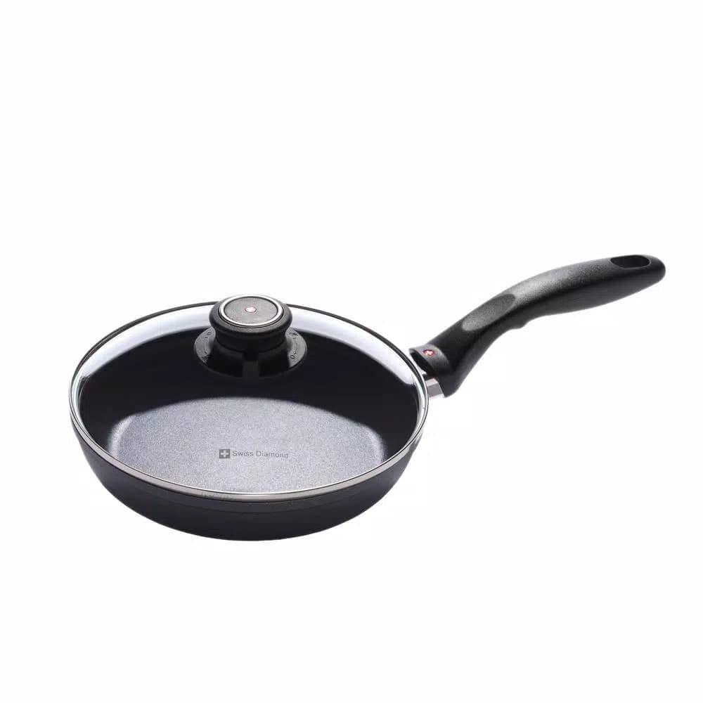 Swiss Diamond 8 in. Cast Aluminum Nonstick Frying Pan with Glass Lid, Gray