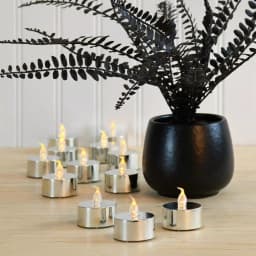 LUMABASE Silver Plated LED Tea Light Candles, 12-Count Battery Operated Flickering Amber Glow thumbnail 3