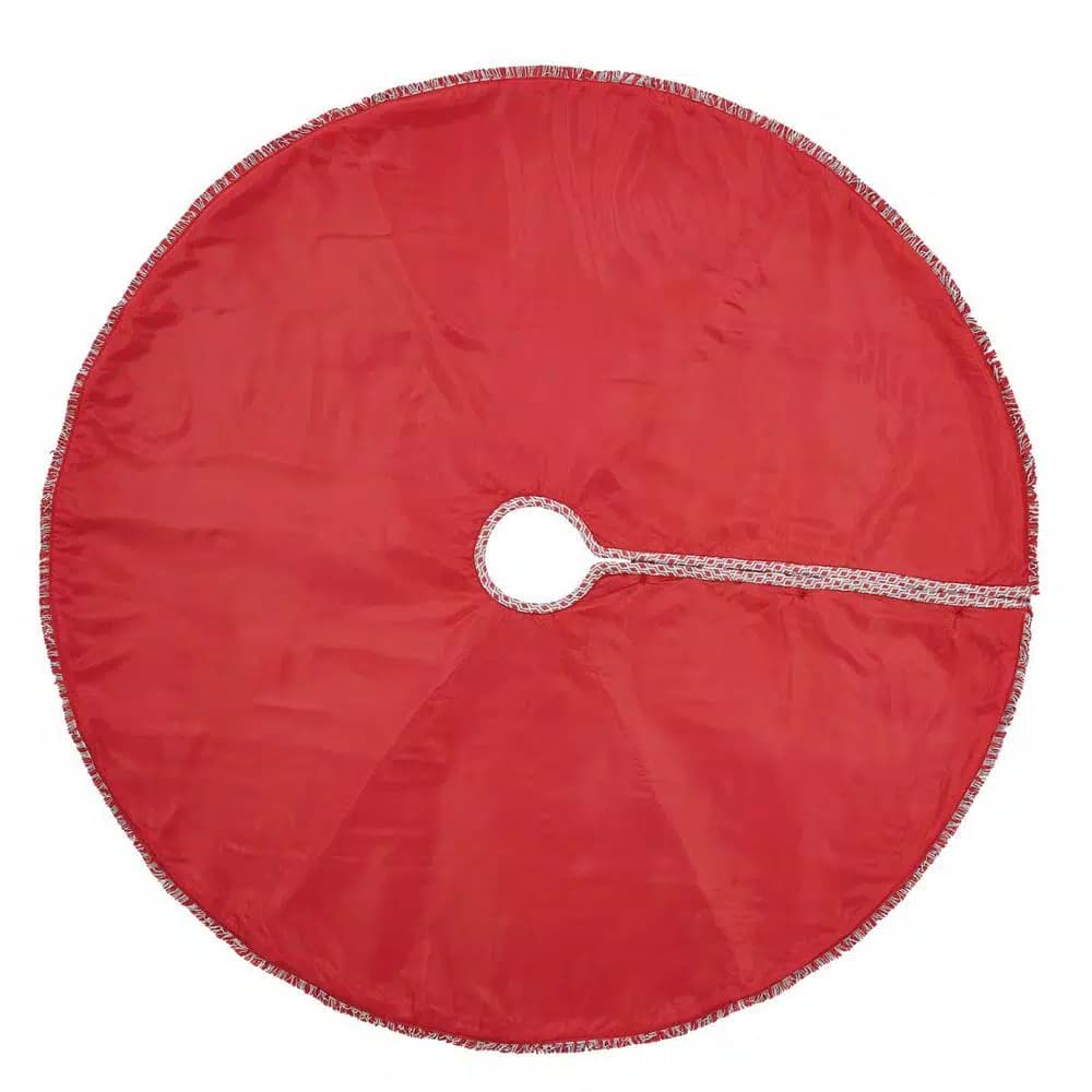 VHC Brands 48 in. Tannen Deep Red and Nickel Grey Jacquard Christmas Tree Skirt