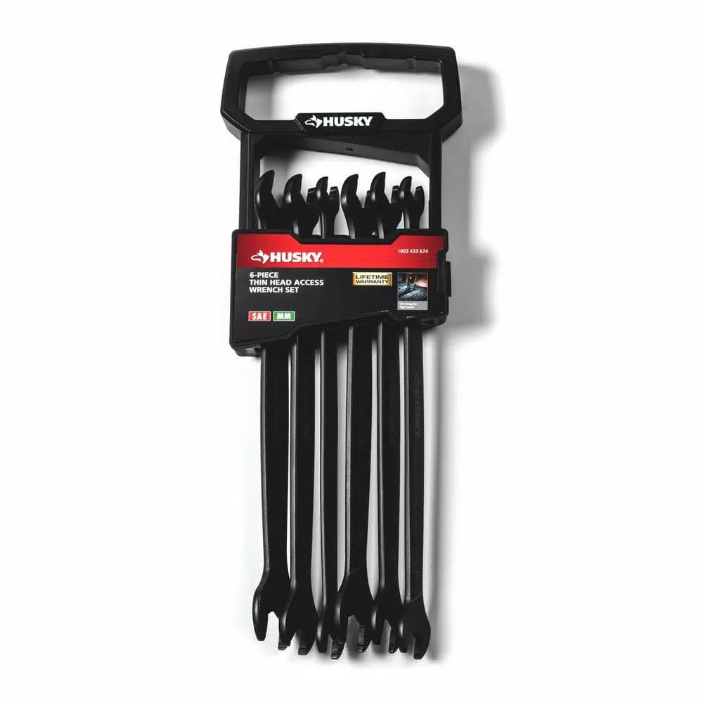 Husky 6-Piece Thin Head Access Wrench Set, SAE and Metric, Double Open End