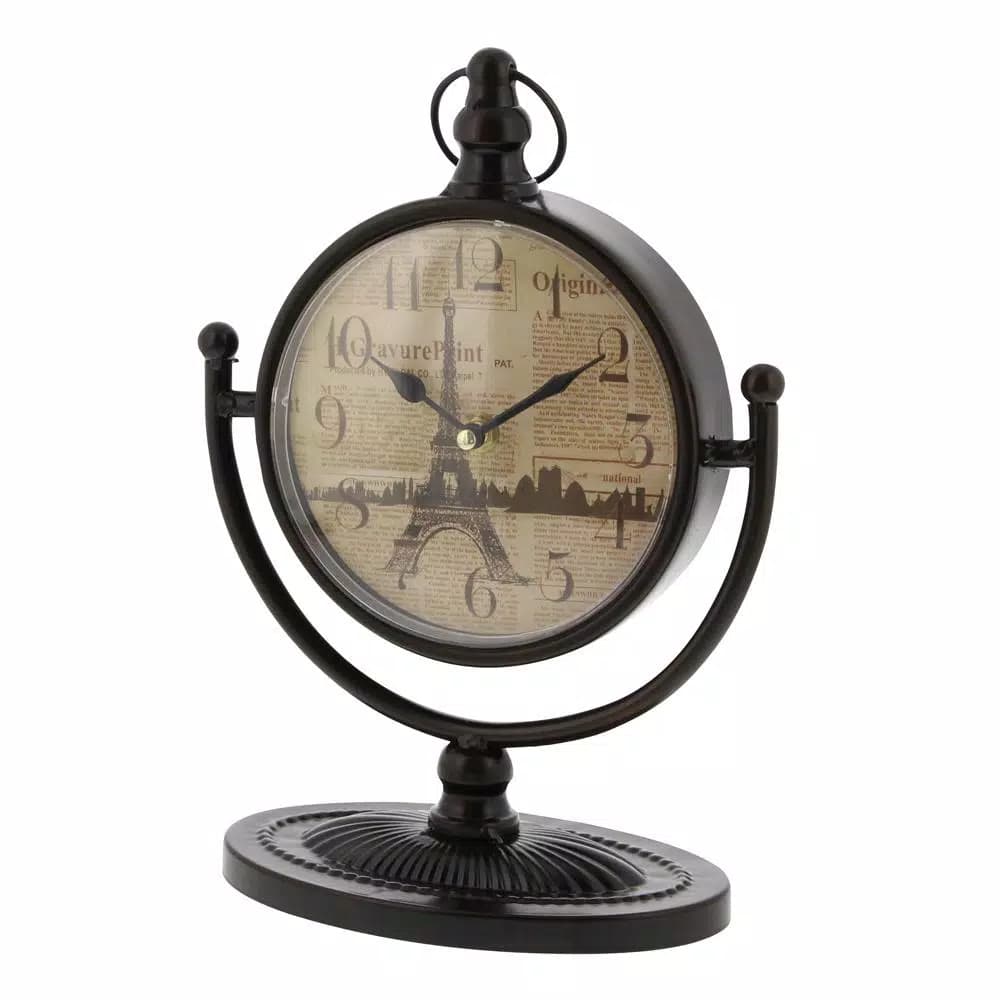 LITTON LANE 12 in. x 4 in. Round Iron Table Clock Set, 4-Pack, Tarnished Black Finish