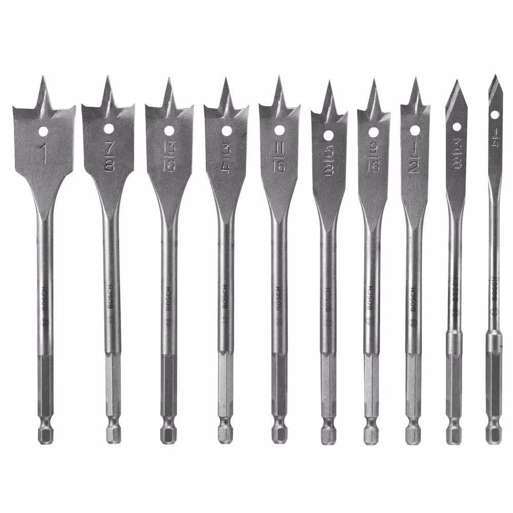 Bosch 10-Piece High Speed Steel Spade Drill Bit Set with 1/4 in. Hex Shank