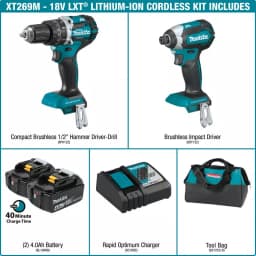 Makita 18V LXT Brushless Cordless Hammer Drill and Impact Driver Combo Kit with (2) 4Ah Batteries and Charger thumbnail 2