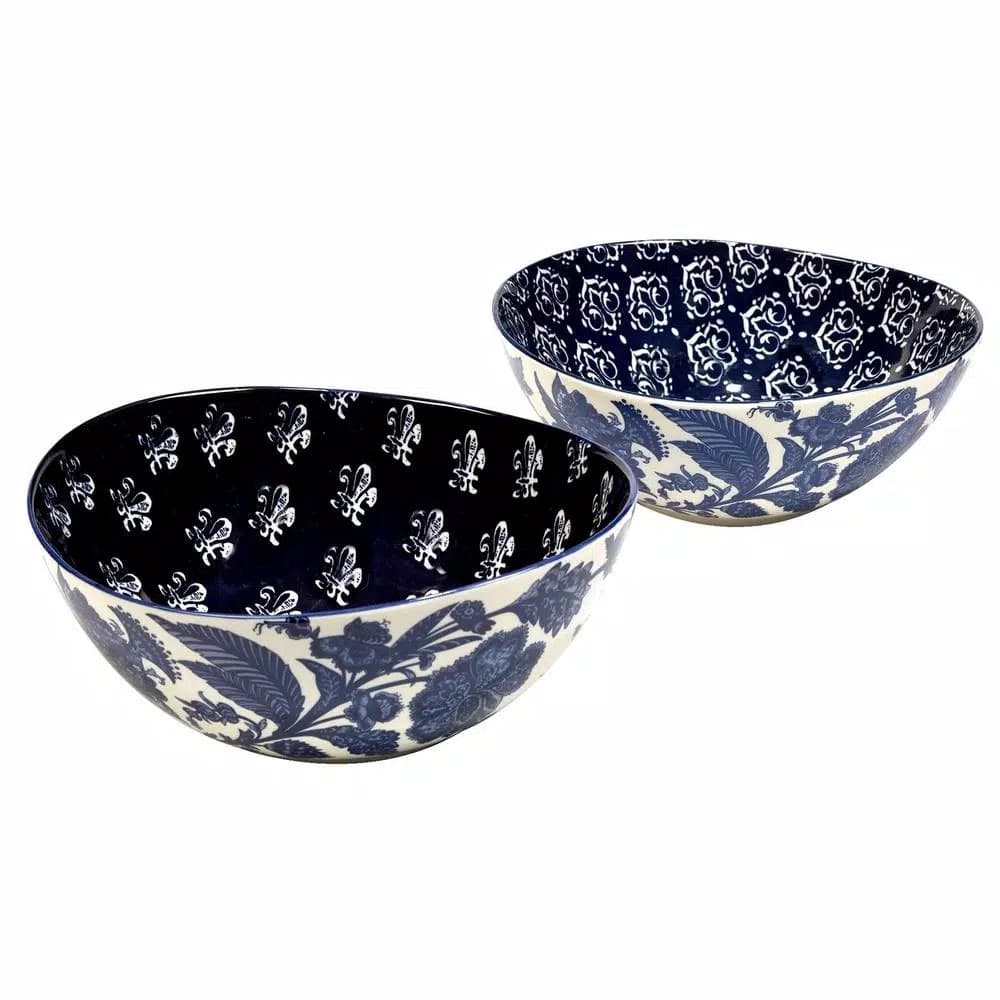 Certified International Blue Indigo 2-Piece Oval Ceramic Serving Bowl Set