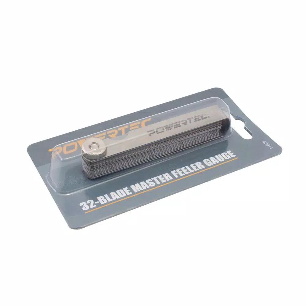 POWERTEC 32-Blade Feeler Gauge Set, Dual Marked Imperial and Metric, 0.0015-0.035 in.