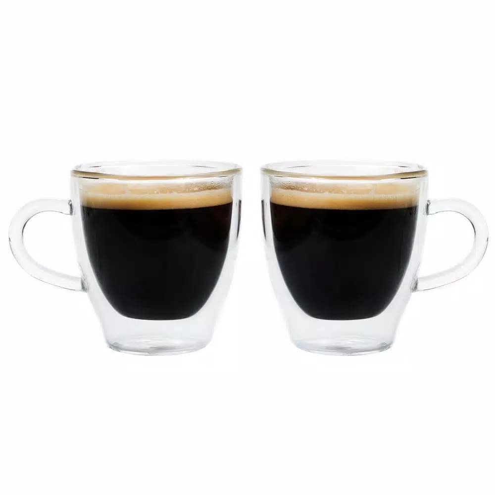 GROSCHE Turin Double-Walled Borosilicate Glass Espresso Cups with Handles, 4.7 oz (Set of 2)