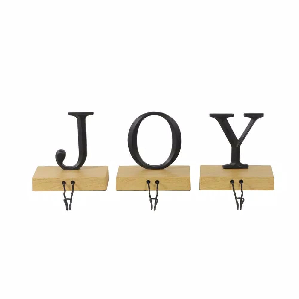 Northlight 6 in. Metal and Wood Joy Weighted Christmas Stocking Holder Set of 3