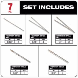 Milwaukee 3-Flat SECURE GRIP Carbide Hammer Drill Bit Set, 7-Piece thumbnail 2
