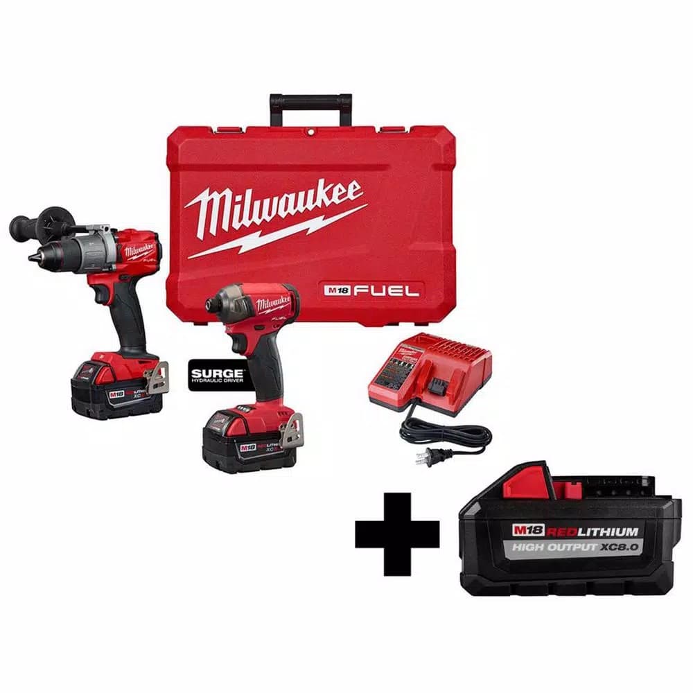 Milwaukee M18 FUEL 2-Tool Combo Kit: Hammer Drill & Surge Hydraulic Driver with 8.0 Ah Battery