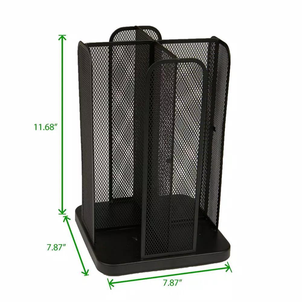 Mind Reader Rotating Cup and Lid Carousel Organizer, Black Metal Mesh Dispenser