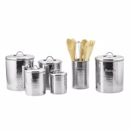 Old Dutch 4-Piece Stainless Steel Hammered Canister Set with Fresh Seal Covers thumbnail 3