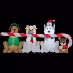 Home Accents Holiday 8 ft. W Pre-Lit Giant Airblown Inflatable Christmas Puppies with Candy Cane Scene thumbnail 7