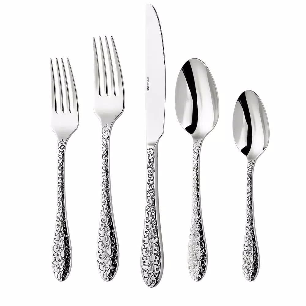 Oneida Ivy Flourish 18/10 Stainless Steel Bouillon Spoons, Paisley Ornate Design, Set of 12