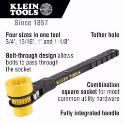 Klein Tools Ratcheting Lineman's Wrench, 4-in-1 Combination Square Socket thumbnail 2